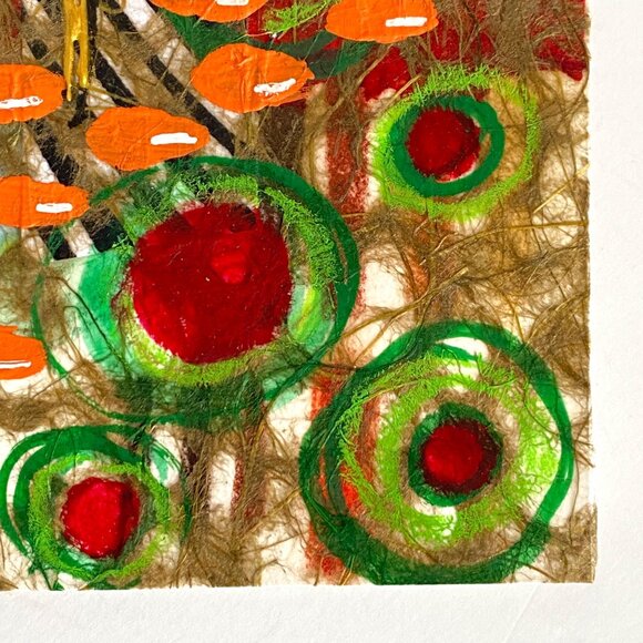 Lets Communicate Original Art Painting Collage Mixed Media Matted 8x8in - Picture 8 of 10